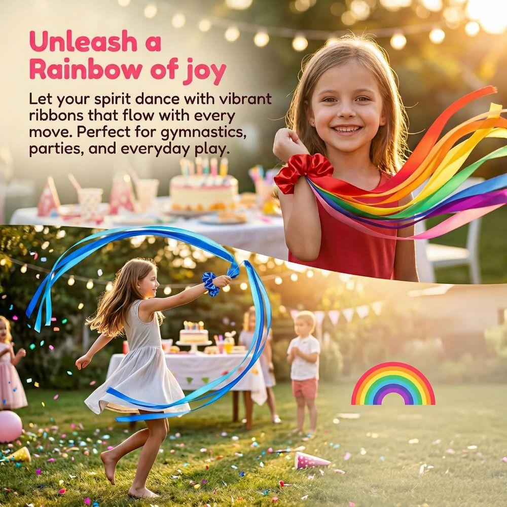 6Pcs Rainbow Gymnastics Long Ribbon Multicolor Elastic Dance Ribbons  Children's Gymnastics