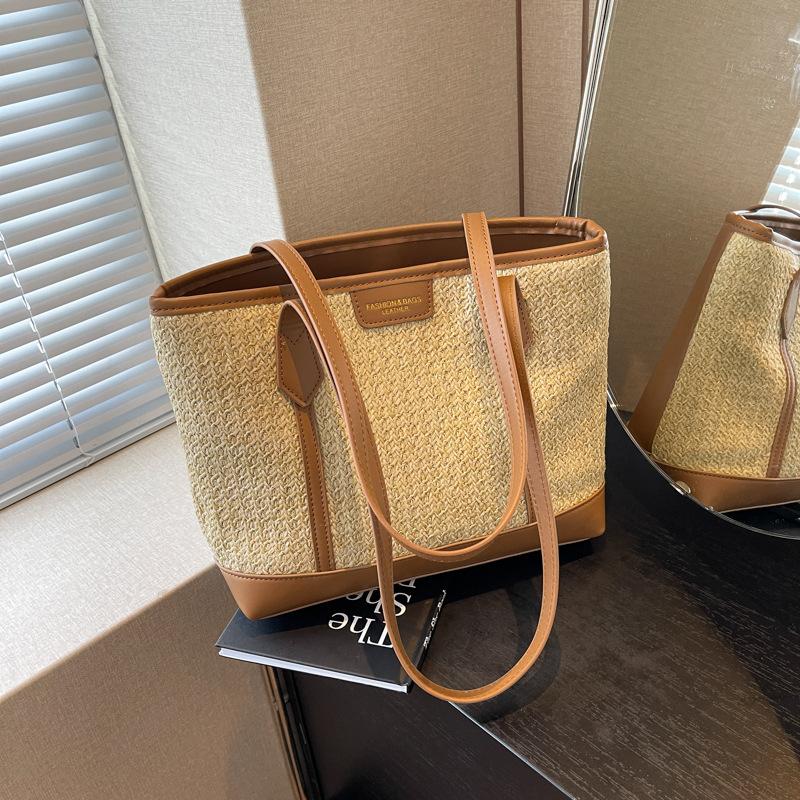 Популярная плетеная большая сумка женская сумка лето 2025 новая сумка-тоут через плечо большая вместимость соломенная сумка