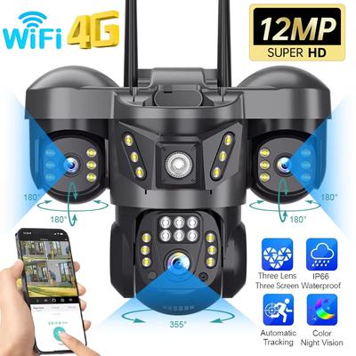 LS VISION 12 МП Трехобъективная 4G Sim IP-камера Уличная Обнаружение человека WiFi Камеры видеонаблюдения 6K Защита безопасности Видеомонитор V380 Pro