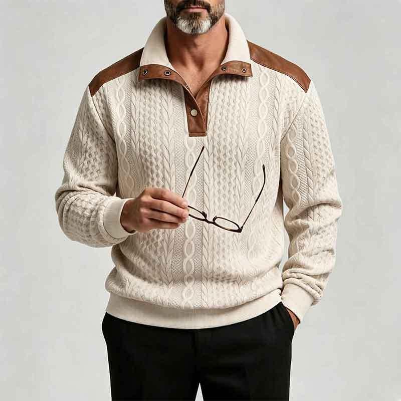 Men S Vintage Casual Stand Collar Knit Sweater Autumn Spring Heavyweight Top