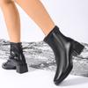 Block Heel Skinny Boots Autumn New Square Toe Spliced Rear Zipper Anti-Slip Wear-Resistant Short-Thigh Boots