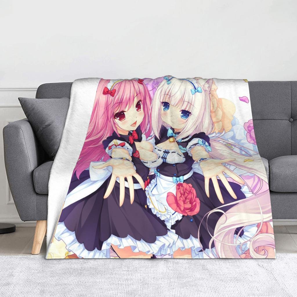 Nekopara Coconut Cinnamon Azuki Flannel Blanket Anime Chocola Vanilla Sexy Gir Vintage Throw Blankets for Home 150*125cm Quilt