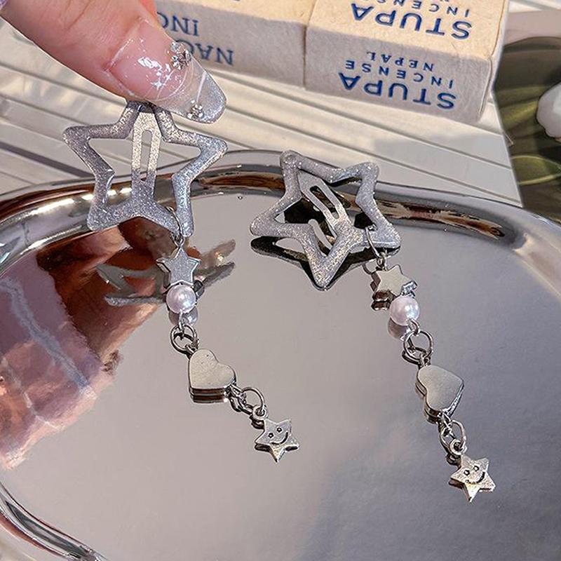 Sweet Cute Star Fringe Pendent Hair Clip Hairpin Colorful Pentagram Bb Clips Barrettes For Girls Dopamine Y2K Hair Accessories