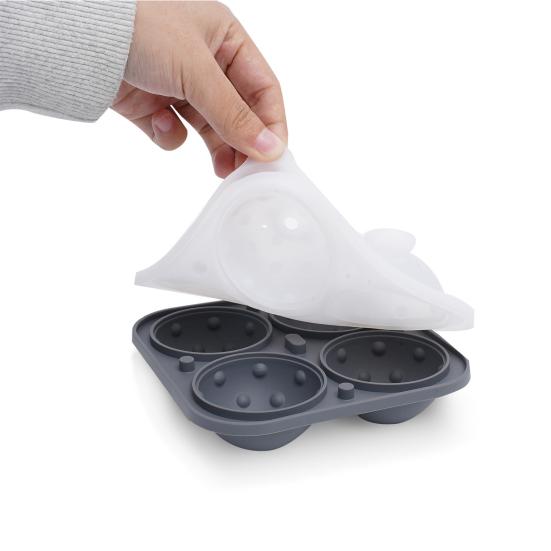 Silicone Ice Ball Tray with Lid 4 Cavities Easy Release BPA Free Summer Refrigerator Cocktail Whiskey Ice Sphere Maker Press Mold Kitchen Supplies