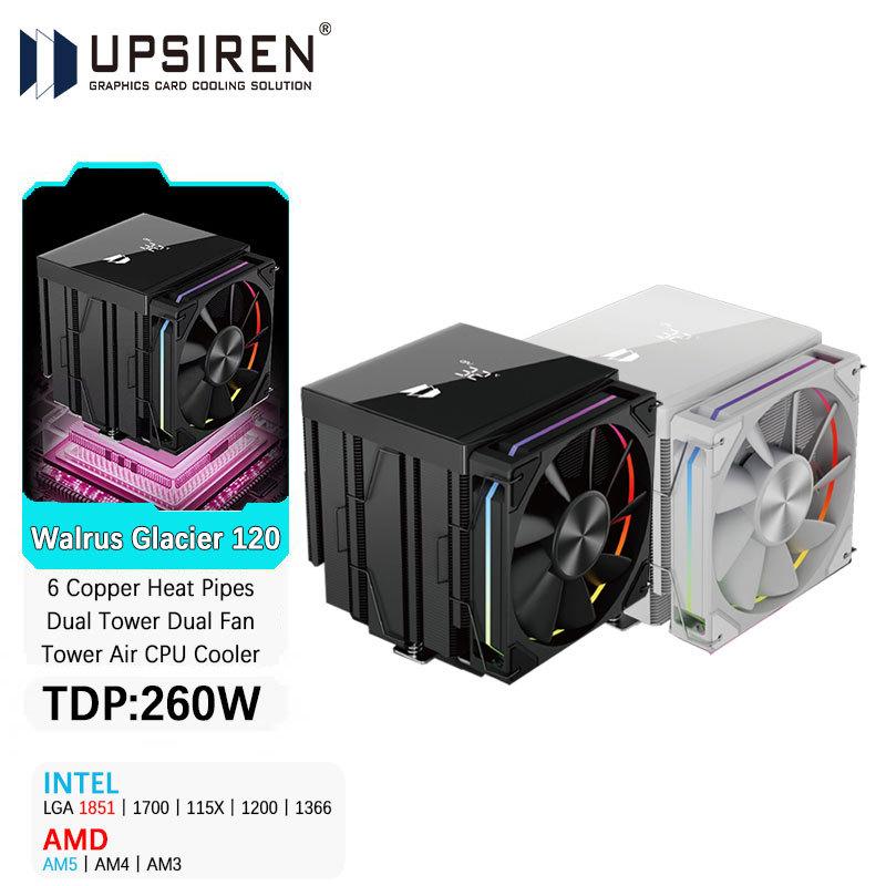 UPSIREN Walrus Glacier 120 Цифровой дисплей 6 Медных Тепловых Трубок Двухбашенный Двухвентиляторный Башенный Воздушный Охладитель CPU Поддержка LGA1851 AMD AM5