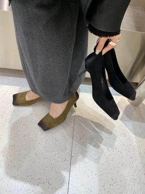 Модные туфли-лодочки с квадратным носком для женщин, черные, зеленые, с короткими застежками, на тонком высоком каблуке, гладиаторские туфли-лодочки для офиса, повседневные туфли-лодочки на шпильке, размеры 35-39