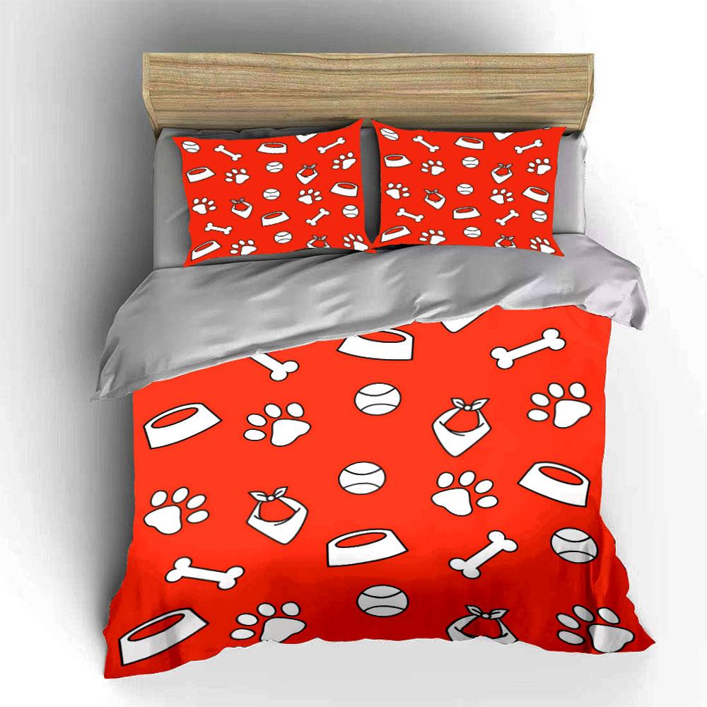 Pet Themed Pattern, Red Background Bedding Duvet Cover Set Duvet Cover Pillowcases (1*Duvet Cover 2*Pillowcases, without duvet insert)