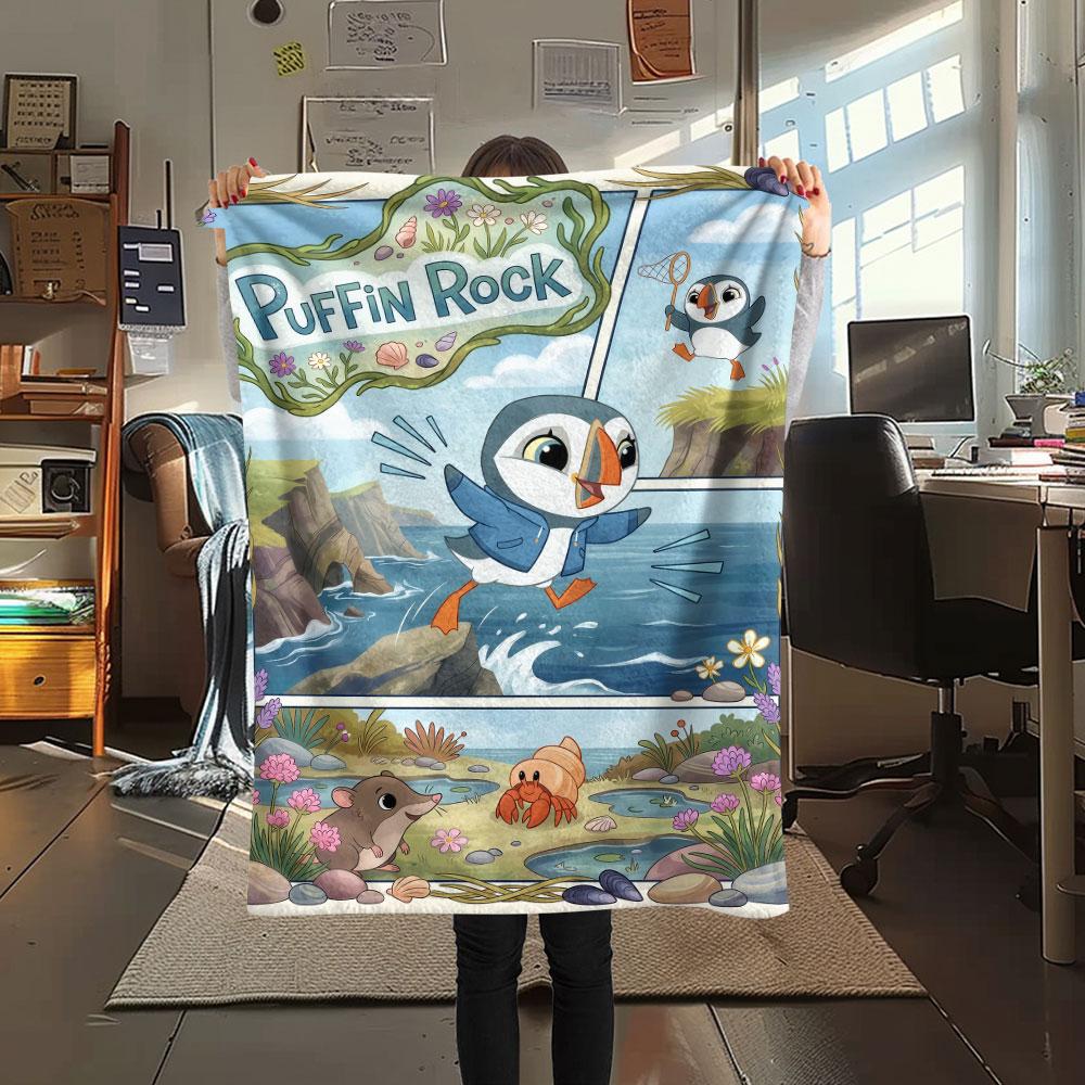 1PC Puffin Rock Joy Blanket, High quality Comfortable for All Seasons, Home Decor, Warmth and Comfort