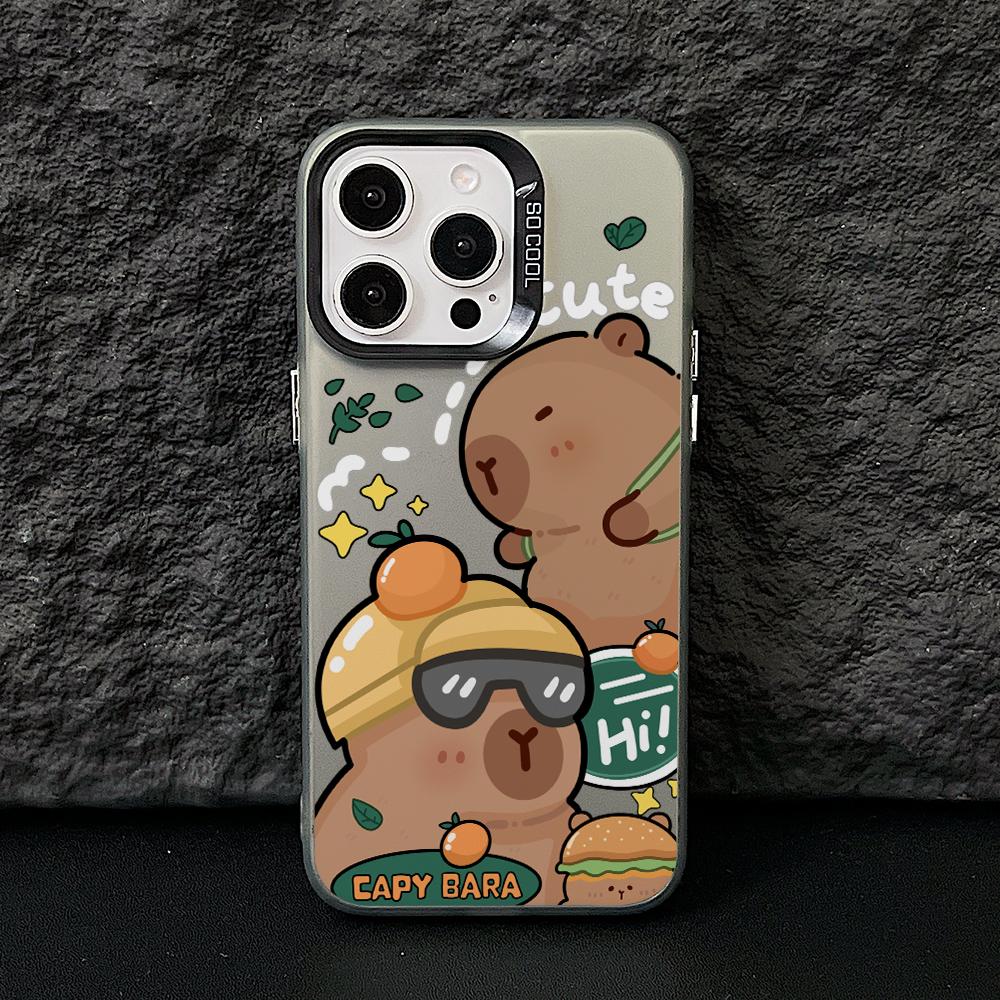 Lovely Cartoon Capybara Phone Case for iPhone 17 Air 16 16e 15 14 Plus 13 12 11 Pro Max X Xs XR 8 Colorful Silver Hard Cover