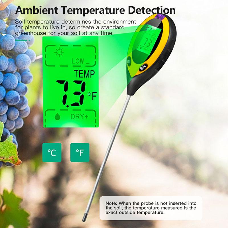 PH-метр почвы 4 In1 ЖК-дисплей температуры солнечной влажности PH садовый тестер почвы ЖК-дисплей