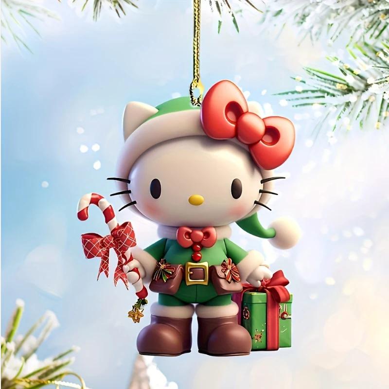1 шт. Рождественский акриловый 2D кулон на тему Sanrio HelloKitty Cinnamoroll Kuromi Подвеска для украшения рождественской елки