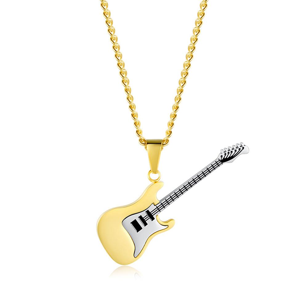 European and American Titanium Steel Guitar Pendant Mens Metal Instrument Necklace