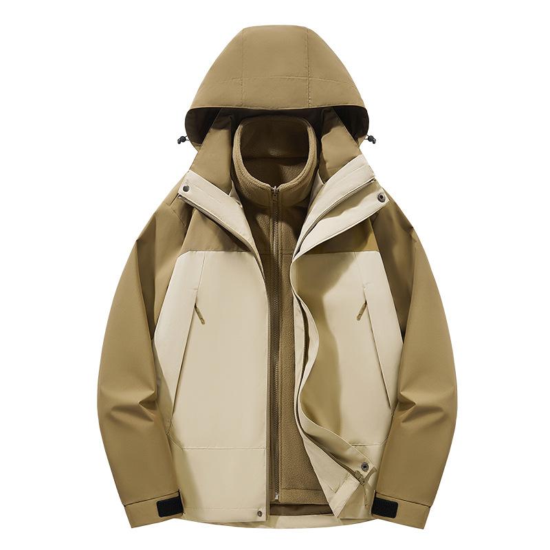 New Jacket Hooded Frock Outdoor Windproof Jacket Simple and Handsome Detachable Liner Cotton-padded Jacket