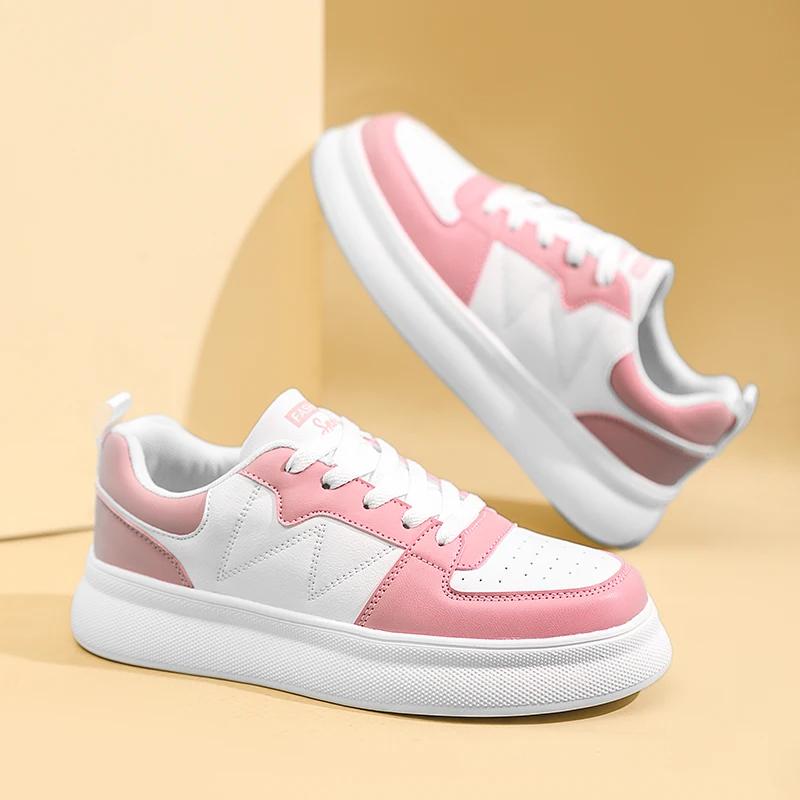 Повседневная женская спортивная обувь из ПУ кожи, дышащая, на шнуровке, модная, легкая, противоскользящая, для ходьбы, на толстой подошве