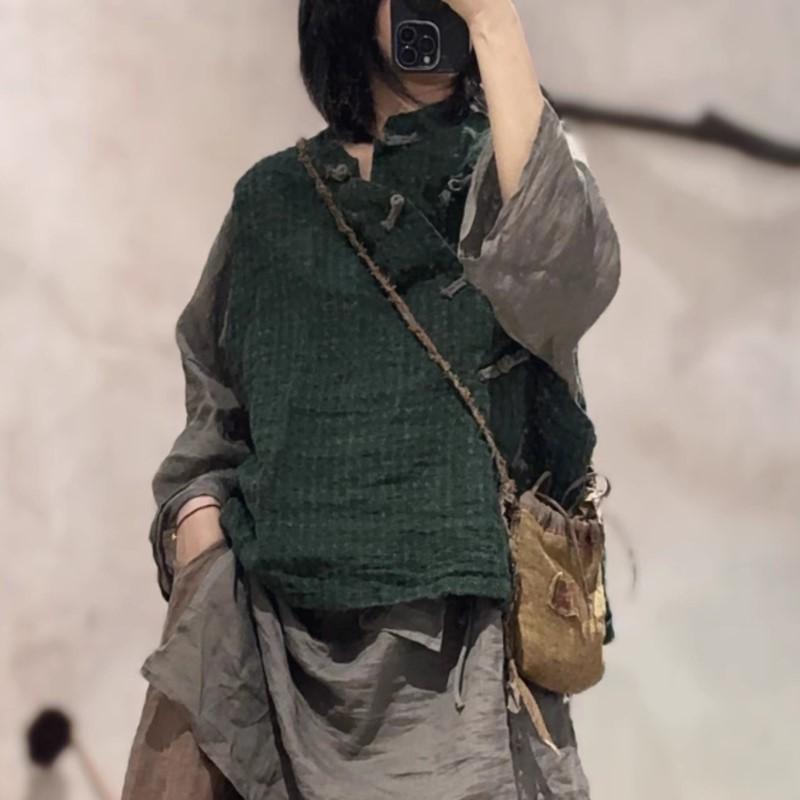 Johnature Women Vintage Vests Tops Autumn Solid Color Button Chinese Style High Quality Female Tops