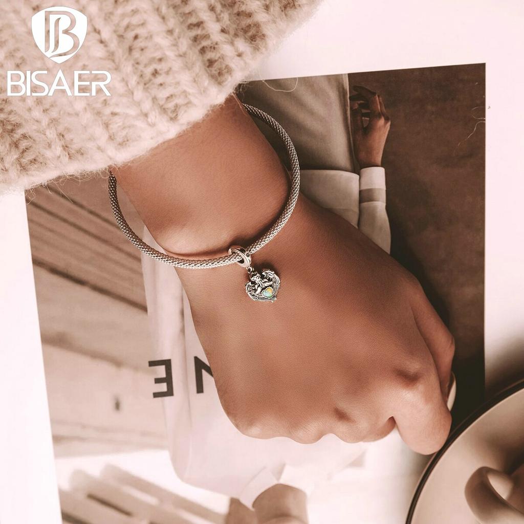 Bisaer 100% стерлингового серебра 925 пробы, подвески с ангелом, молящимся сердцем, цирконовые подвески, браслеты «сделай сам», женские ювелирные изделия