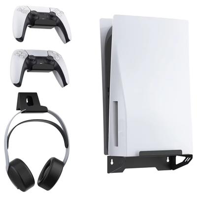 Комплект настенного крепления Стальной кронштейн для консоли Playstation 5/PS5 Slim с крючком-держателем для контроллера для аксессуаров PS5