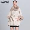Winter Women's Shawl Cape Jacket Fur Collar Mid-length Paragraph Laced Cardigan Large Yards Seven-point Sleeves Tweed Jacket