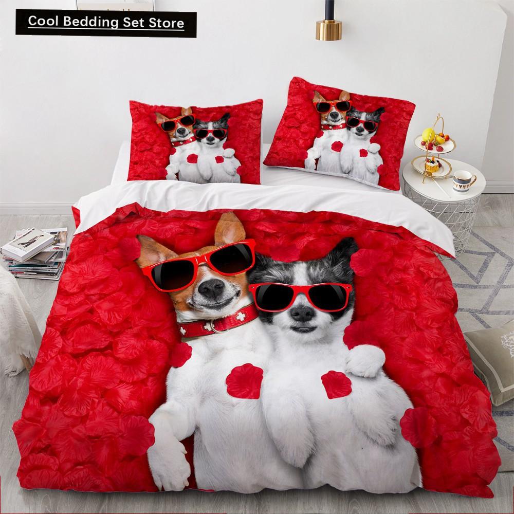 Animal Dog Duvet Cover King Queen Size Kids Cute Pet Puppy Them Bedding Set Corgi Golden Retriever 2/3pcs Polyester Quilt Cover