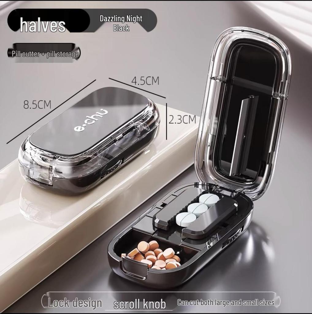 Pill Cutter & Divider: Precise 1/4 & 1/2 Cutting, Portable Pill Box