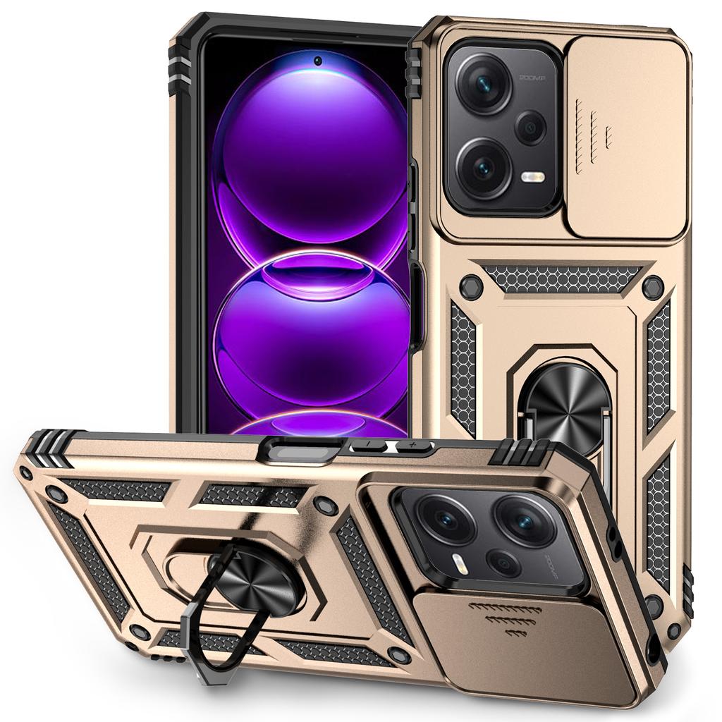 Для Xiaomi Редми Примечание 12 (5G)/ Xiaomi Poco X5 Бронированный чехол для телефона Защита объектива камеры Металлическое кольцо-подставка Противоударный чехол