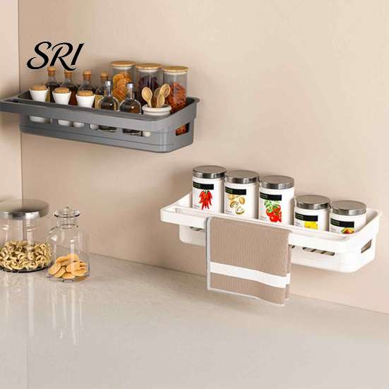 Adhesive Bathroom Storage Organizer Wall Mounted Drain Basket, Contain Detachable Drip Tray And Rag Kitchen Basket Holder, Large Capacity Hollow