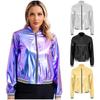 Women's Sparkly Holographic Lightweight 90S Shiny Metallic Long SleeveBomber Jacket