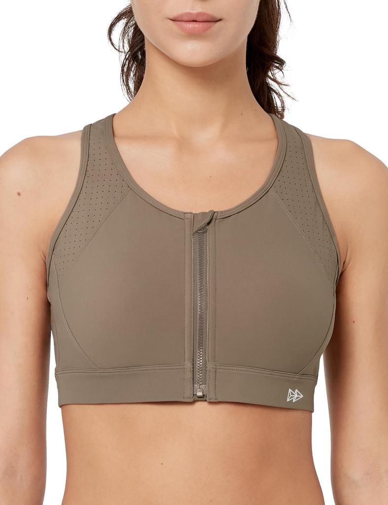Yvette Sports High Integrated for Brown Women's Non-Slip Bra, Front-Opening, Mesh, Moisture-Wicking, Quick-Drying, Racerback, Sides, Cup, Wireless,