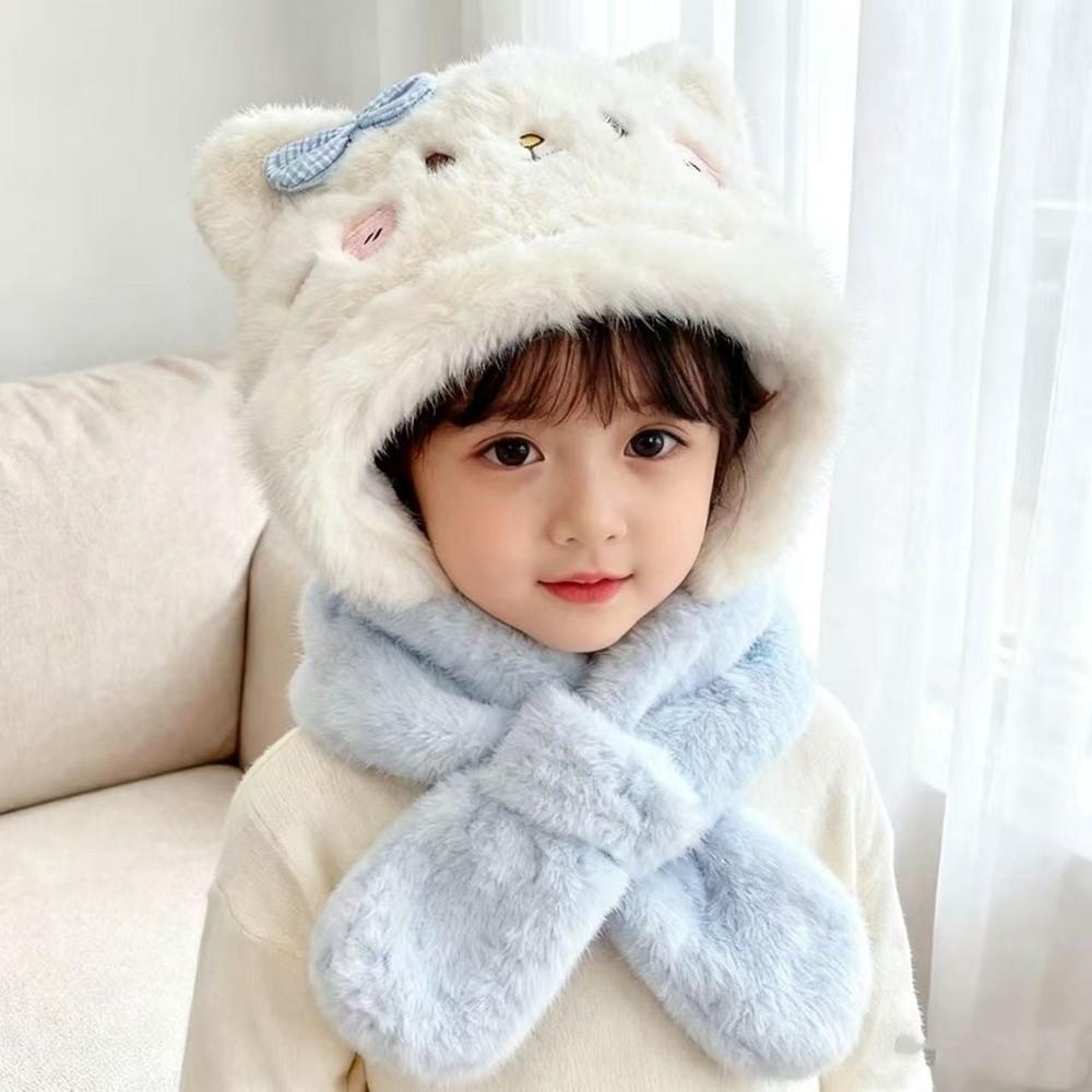 2/3Piece Set Neck Protection Feature Cat Plush Hat Scarf Set Kids Plush Hat Set Daily Wear