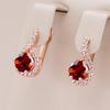 1 Pair Trend Golden Color Drop Earrings for Women Round Red Zircon Accessories Bride Wedding Jewelry Gift