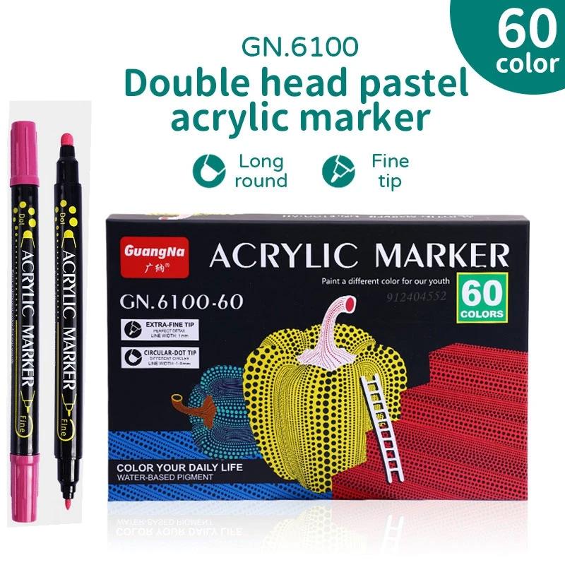 12-60 цветов Акриловые маркеры с двумя наконечниками для ткани, холста, рисования на камнях, изготовления открыток, металла, керамики, товары для DIY
