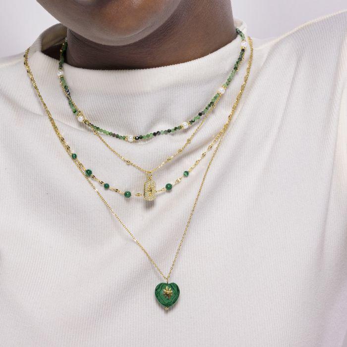 Collier de perles blanches Luxenter finition en or jaune 18 carats - Stripe