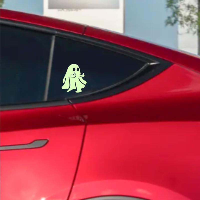 Светящаяся наклейка на автомобиль Призрак Милая Забавная, Смешная наклейка с Хэллоуинским узором для электрического мотоцикла