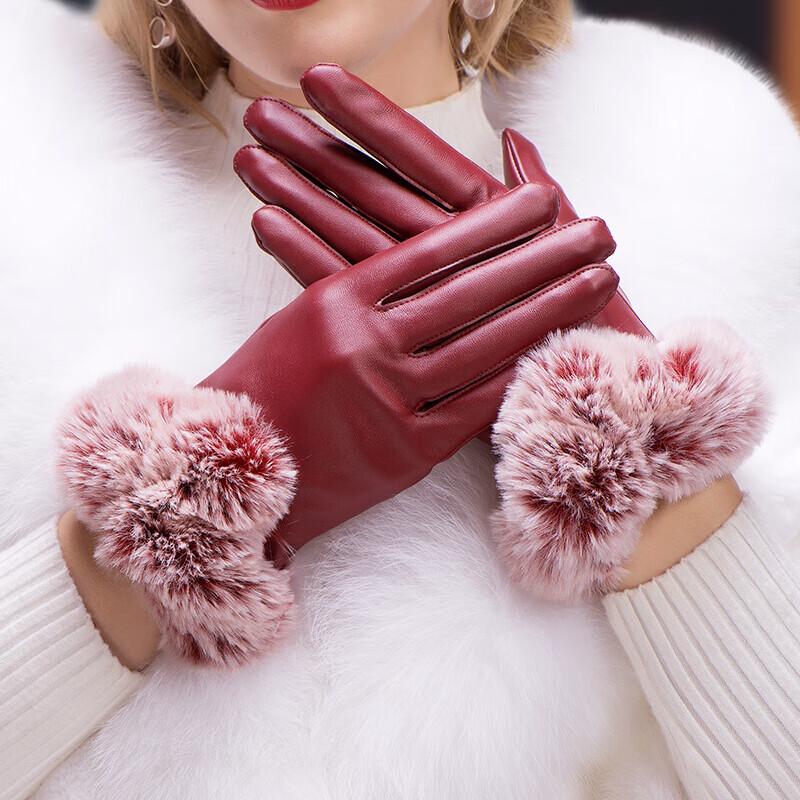 Женские флисовые перчатки из ПУ кожи с сенсорным экраном