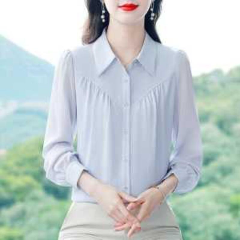 Женские новые рубашки с пришитым воротником ПОЛО на пуговицах, модные, однотонные, универсальные, повседневные, с длинным рукавом
