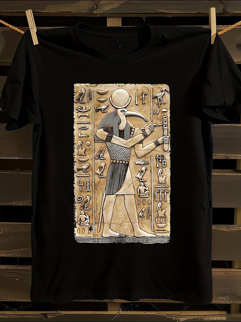 Egyptian Deity Thoth T-Shirt Mens Tshirt Womens Tshirts with Letters Print Short Sleeves T-Shirt Casual Street Tee Shirt Top
