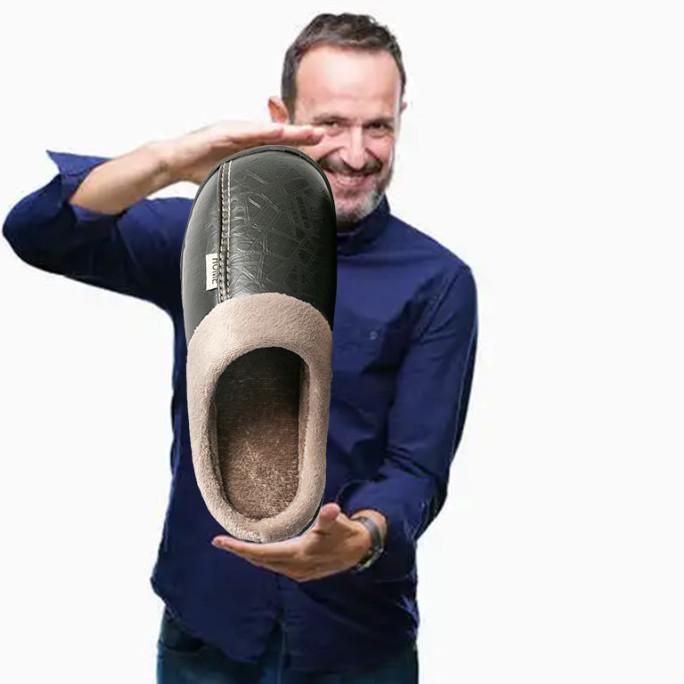 Мужские водонепроницаемые хлопковые тапочки очень большого размера - Зимняя домашняя нескользящая теплая обувь