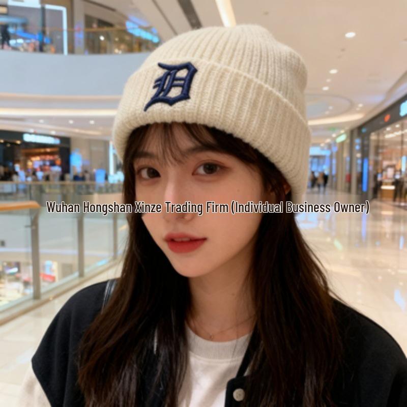 Корейская шерстяная унисекс вязаная шапка бини MLB - Вышивка логотипа NY, Теплая для осени и зимы, Стиль M0726