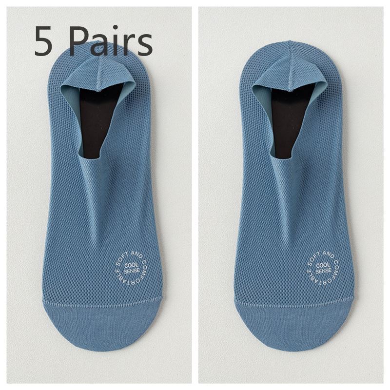 5 пар мужских летних носков из тонкой сетки с дышащей невидимой хлопковой подошвой, впитывающих пот, дезодорирующих, нескользящих, с лодочкой