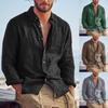 Men's Fashion Casual Long Sleeve Cotton Linen Solid Color T-shirt Top Blouse