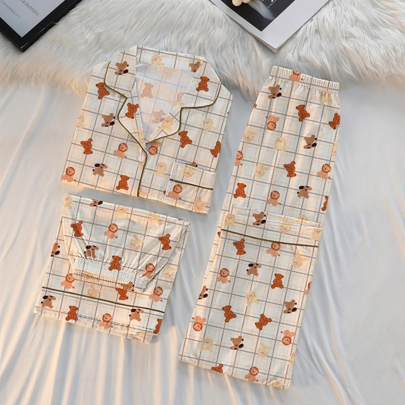 Женский костюм-тройка с короткими рукавами на весну и лето, домашняя одежда для сна, пижама для девочек-студенток с героями мультфильмов, домашняя одежда