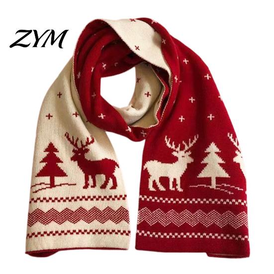 Cozy Thermal Neck Accessory Winter Knitted Scarf for Women, Reversible Fair Isle Snowflake Reindeer Christmas Red And Green Warmer Scarf, Soft