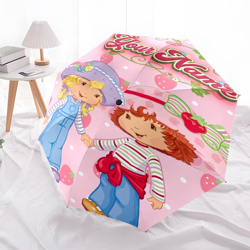 Personalized Name Princess Strawberry Print Umbrella, UV Shielding. It Has Eight Sturdy Ribs for Outdoor Use And Perfect As a Holiday Gift