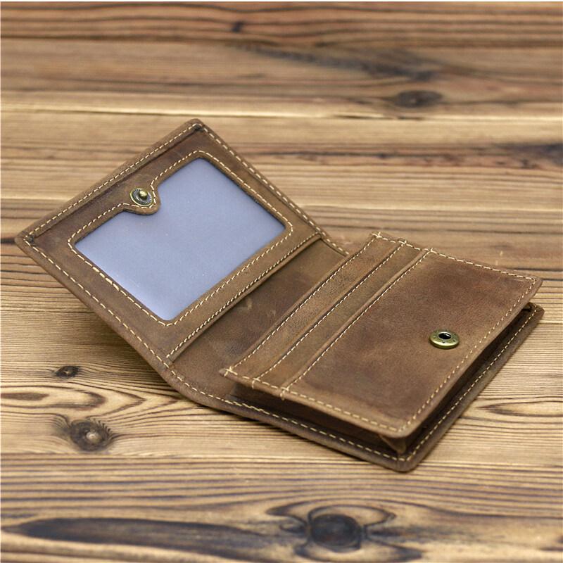 Vintage Crazy Horse Leather Credit Card Holder Wallet Mens Real Cowhide Slim ID VIP Photo Cards Bags Small Change Coins Pouches