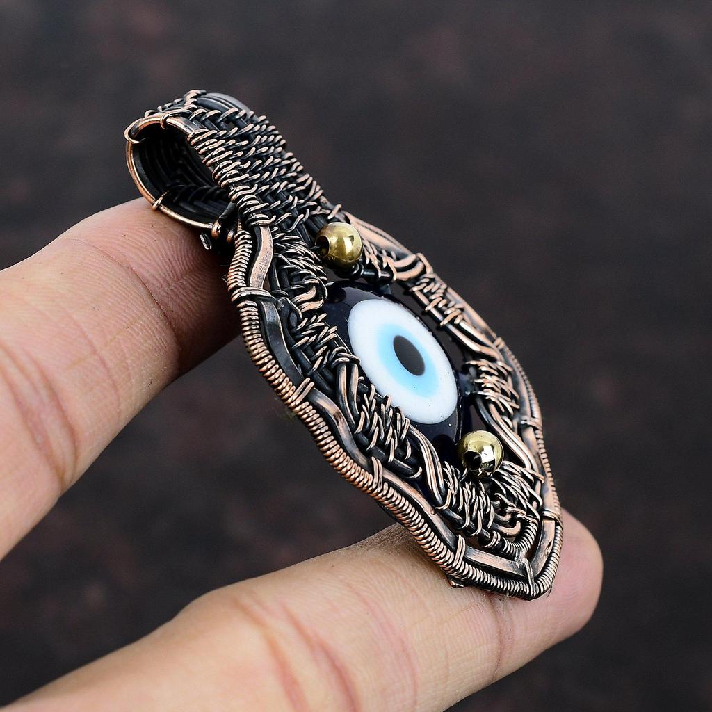 Синий цвет кулон от сглаза, медная проволока, обернутая кулоном, ручная работа, проволочная бижутерия, дизайнерский кулон, подарок для него, драгоценные камни, медные украшения