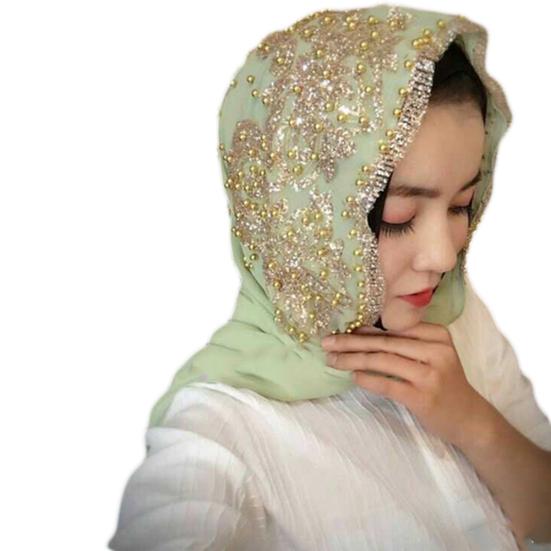Fashion Women Bead Decor Islam Muslim Ramadan Hijab Wrap Shawl Scarf Accessory