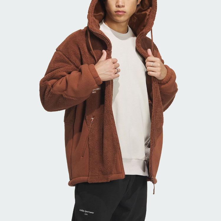 Adidas Lounge Jacket Solid Color Logo Casual Sport Jacket Men Outerwear Brown IP4975