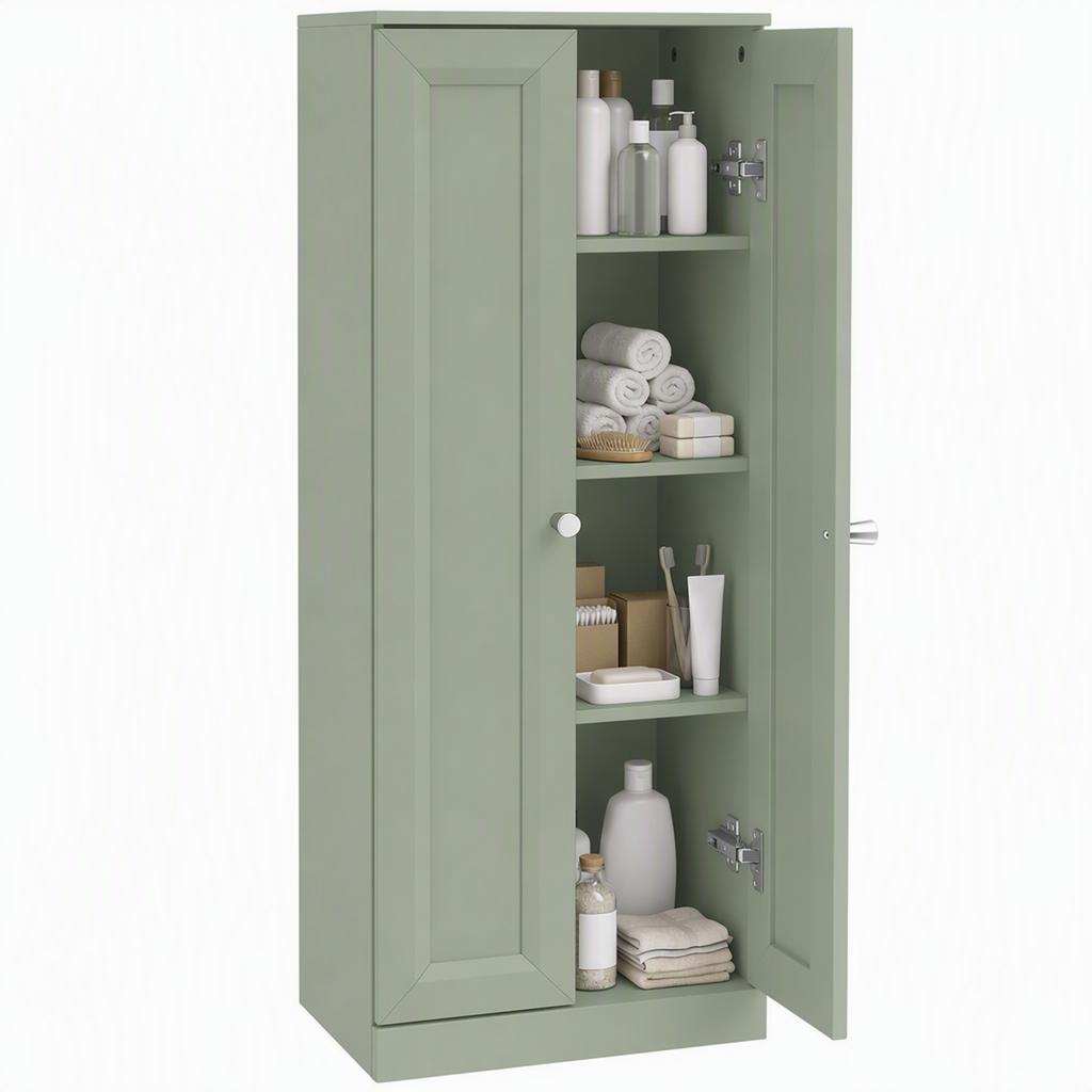 Narrow Bathroom Cabinet, Slim Storage Cabinet with 2 Doors & 4 Tiers, Freestanding Narrow Cupboard