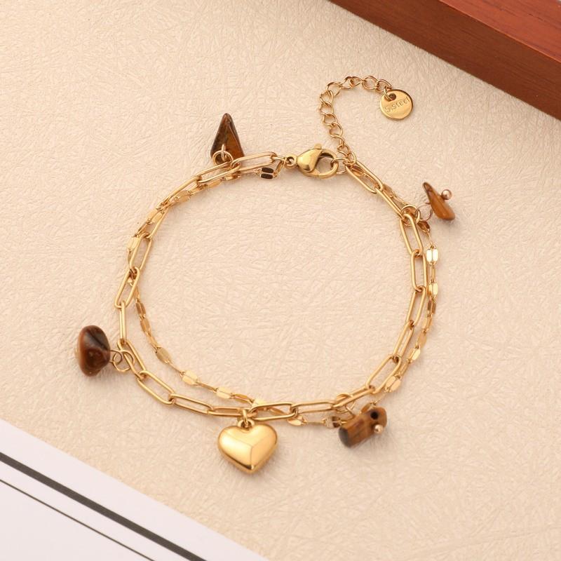 Boho Style Layered Stainless Steel Bracelet With Natural Turquoise Stone Heart Charm Women Men