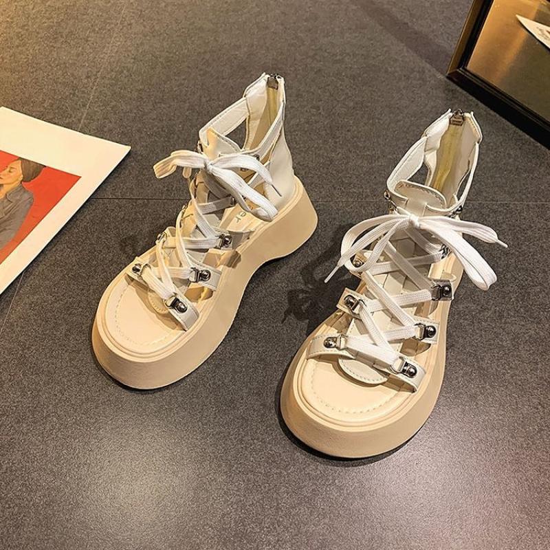 Сандалии женские, новинка лета 2022, дизайнерские сандалии на платформе с перекрестным ремешком и молнией сзади, туфли-гладиаторы с открытым носком